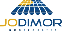 JoDiMor Logo icon of an awning in blue with a partial sun on top left and JODIMOR Incorporated underneath